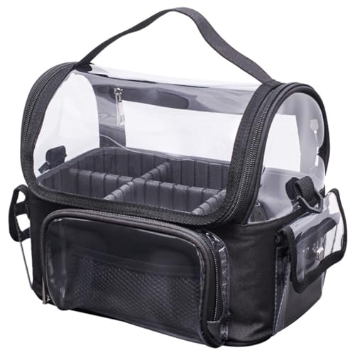 Bottone Transparente Make-up-Pinsel-Aufbewahrungstasche, Kosmetiktasche, geräumiger Organizer mit herausnehmbaren Trennwänden, Schwarz