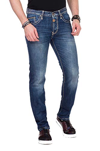 Cipo & Baxx Herren Jeans Hose Designer Hose Denim Straight Fit Freizeit Jeanshosen W36 L34 Blau