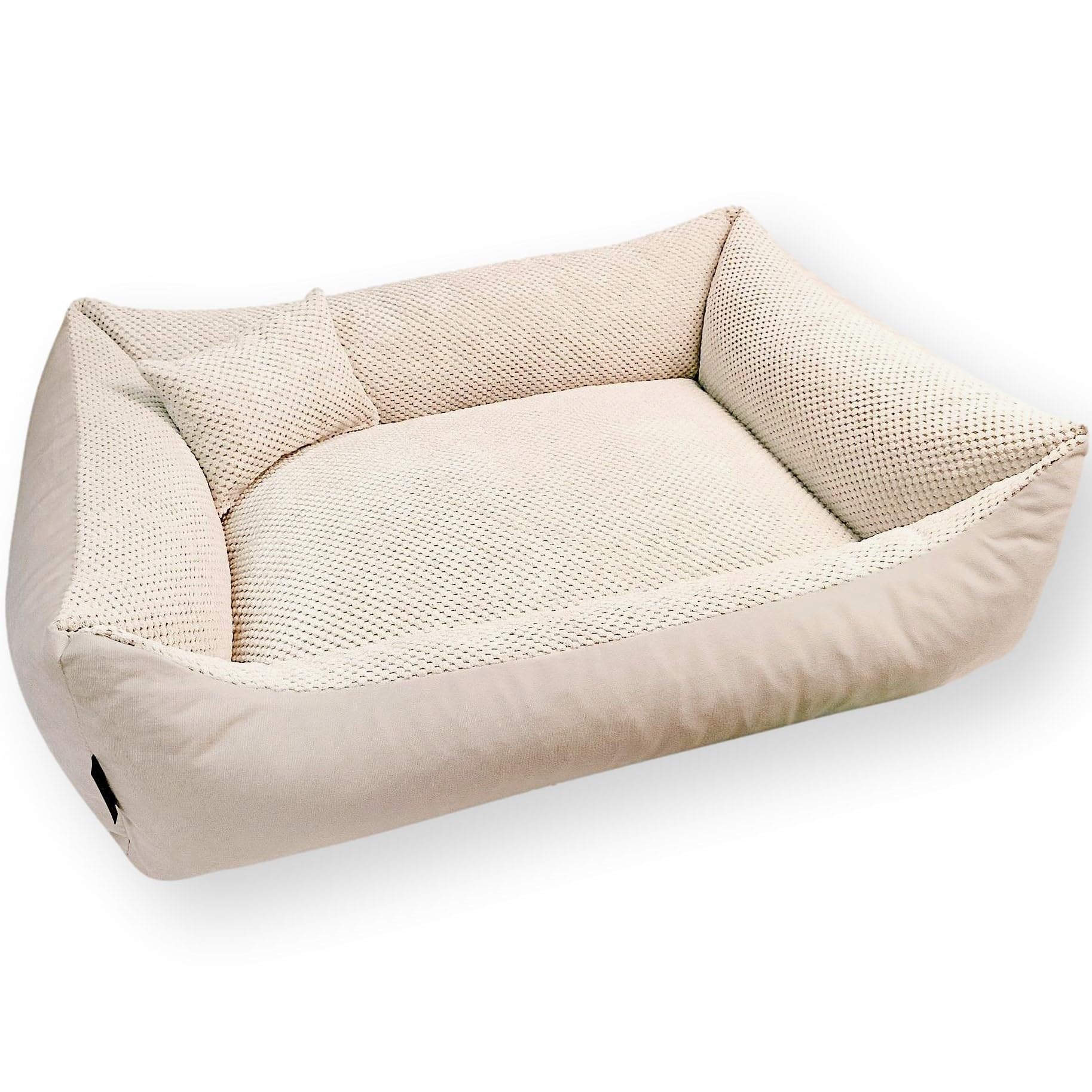 4L Textil Teo Kuscheliges Hundebett Bezug abnehmbar und waschbar Hundekorb mittelgroße Hunde Hundekissen flauschig Hundekörbchen Hundesofa(80x60 cm, Beige)