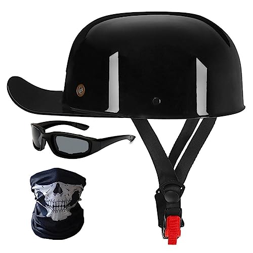 Halbschalenhelm Motorradhelm ECE-Zulassung Baseball Cap Mit Fahrradbrille Fahrradvisier Cruiser Chopper Scooter Helm Herren Retro Motorrad Halbhelm MäNner Frauen Mofa Helm 57-62cm