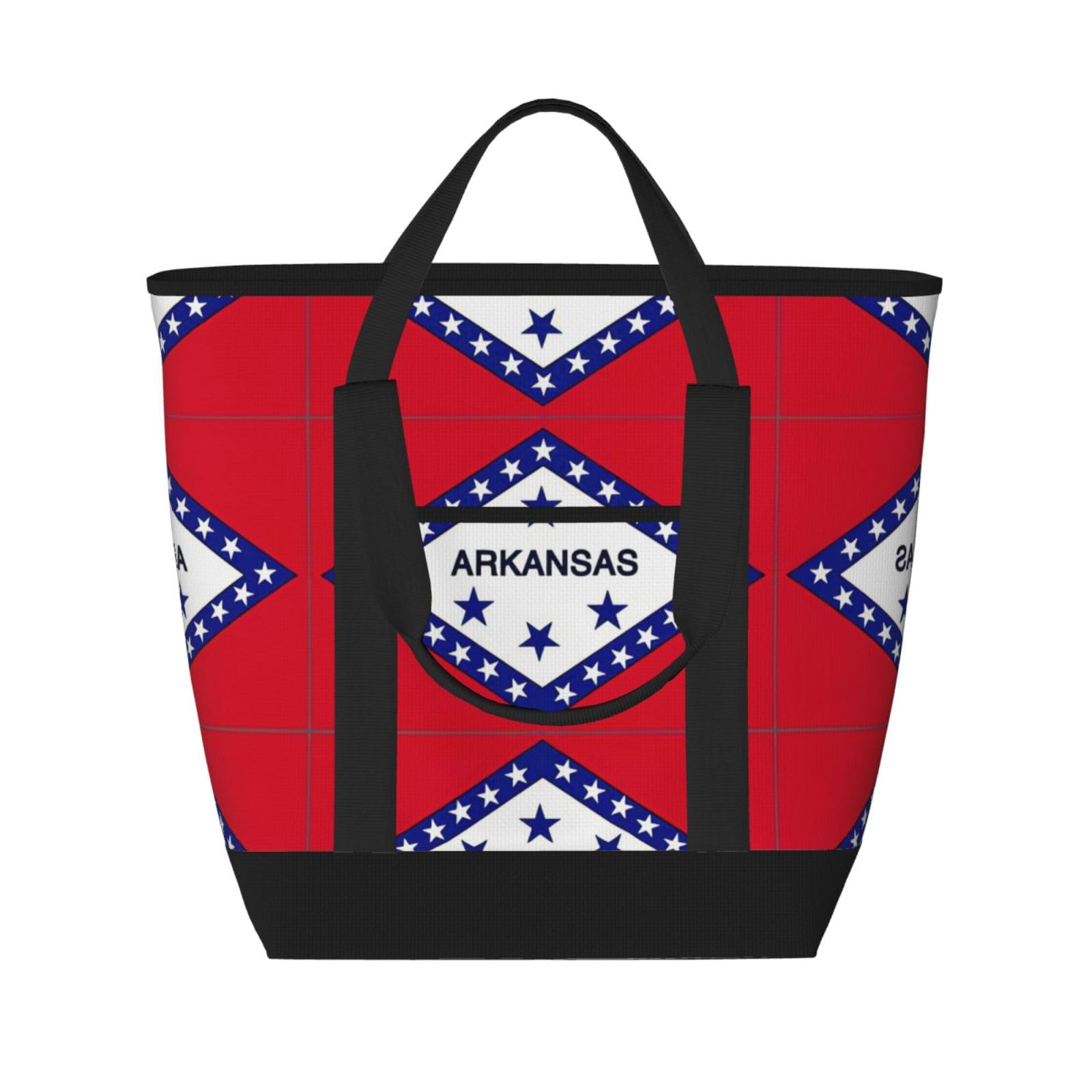 YQxwJL Arkansas isolierte Kühltasche mit Staatsflaggen-Druck, großes Fassungsvermögen, Einkaufstasche, Reisetasche, Strand, wiederverwendbare Einkaufstasche für Erwachsene, Schwarz, Einheitsgröße