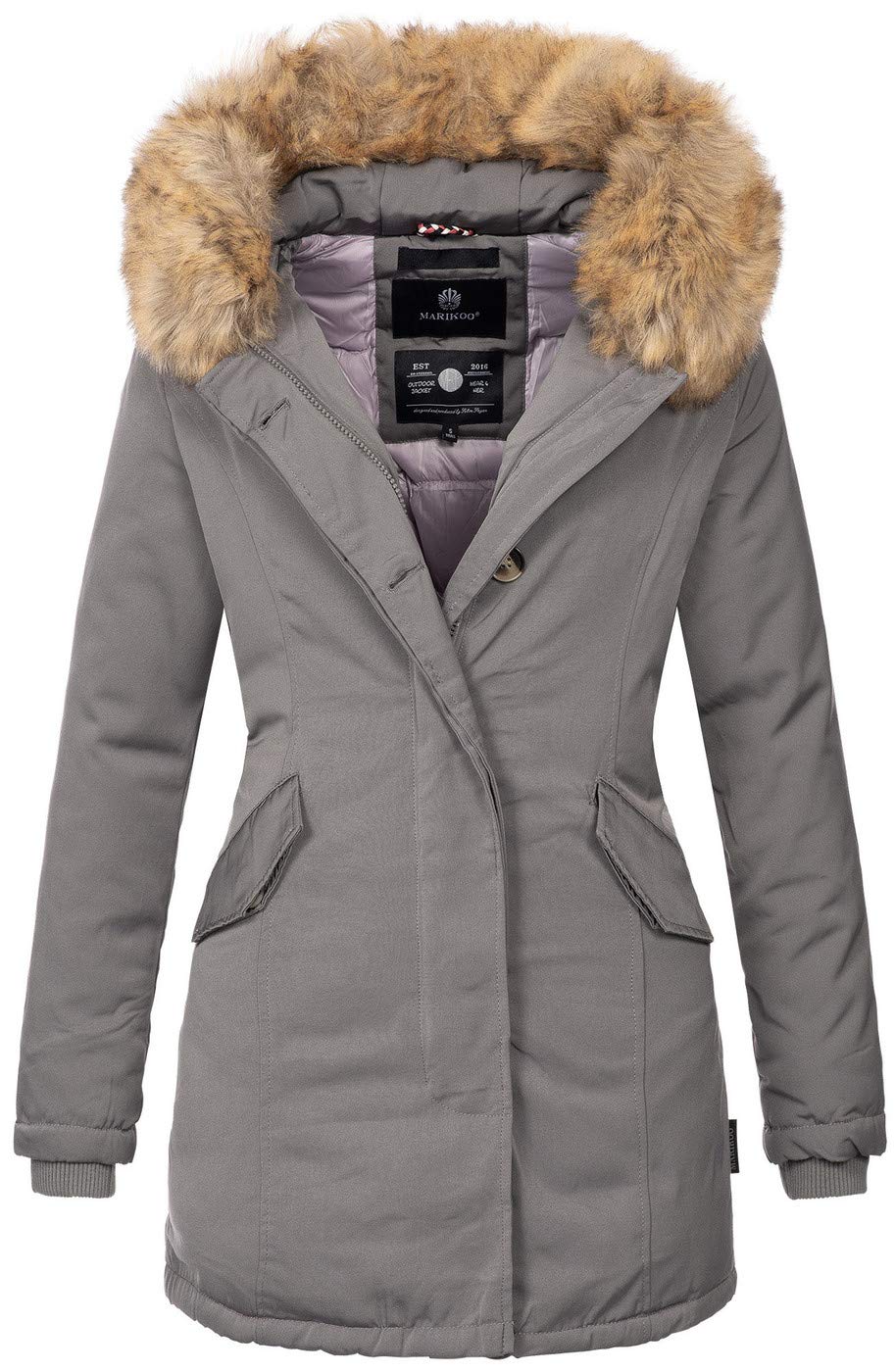 MARIKOO Damen Winter Jacke Parka Mantel Winterjacke warm gefüttert B362 [B362-Karmaa-Grau-Gr.S]