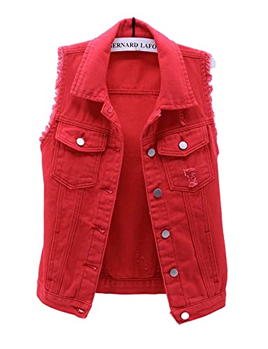 Idopy Damen Casual Denim Weste Slim Fit Ausgefranste ärmellose Jacke Ripped Tops Denim Weste mit Taschen