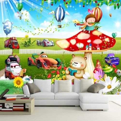 Cartoon Pilz Auto Heißluftballon 3D Tapete Poster Restaurant Schlafzimmer Wohnzimmer Sofa TV Dekorative Wand-250cm×170cm