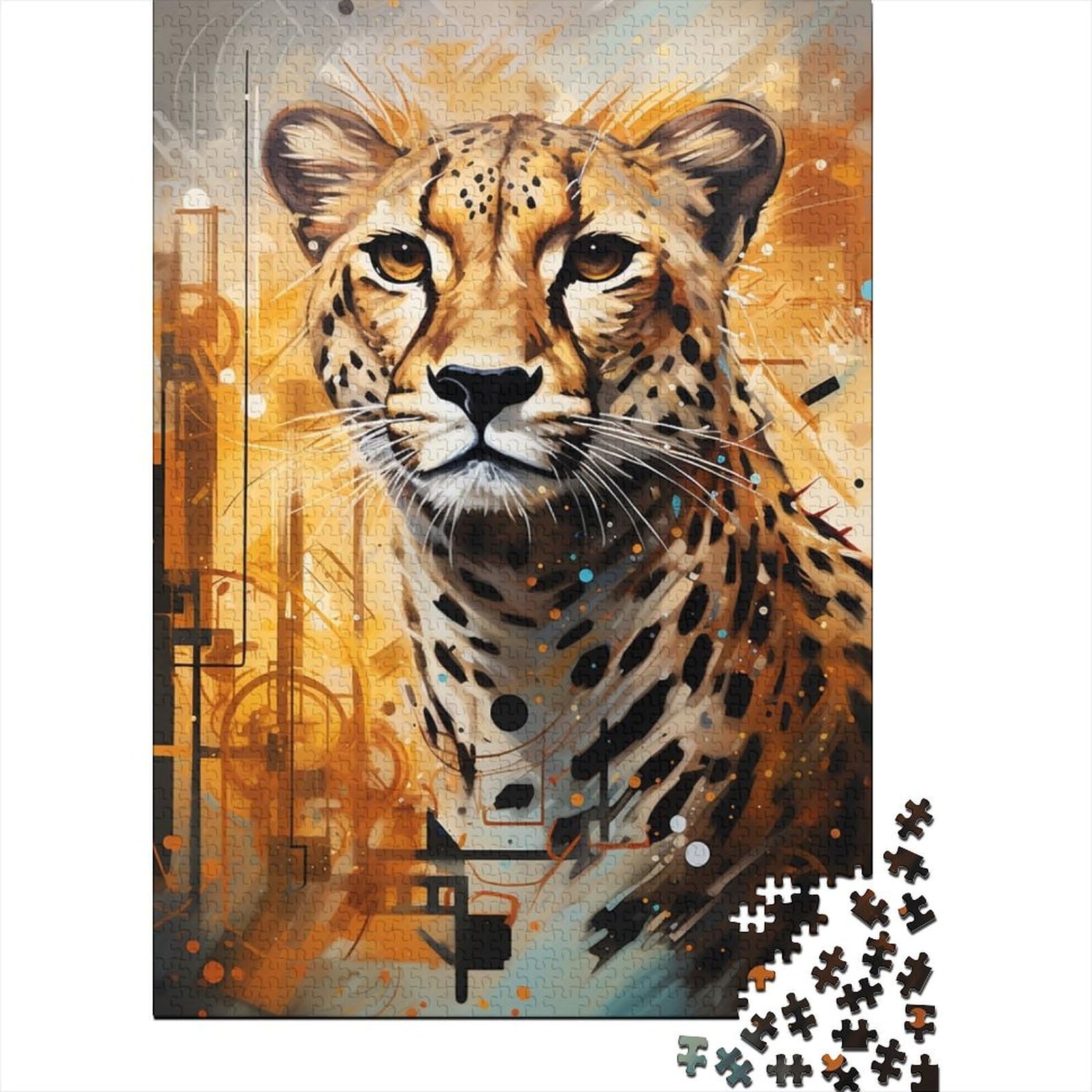 Graffiti-Leoparden-Puzzle aus Holz, 1000 Teile, Puzzle für Erwachsene und Jugendliche, Puzzle für Erwachsene und Jugendliche, Lernspiel, Herausforderungsspielzeug, 75x50cm