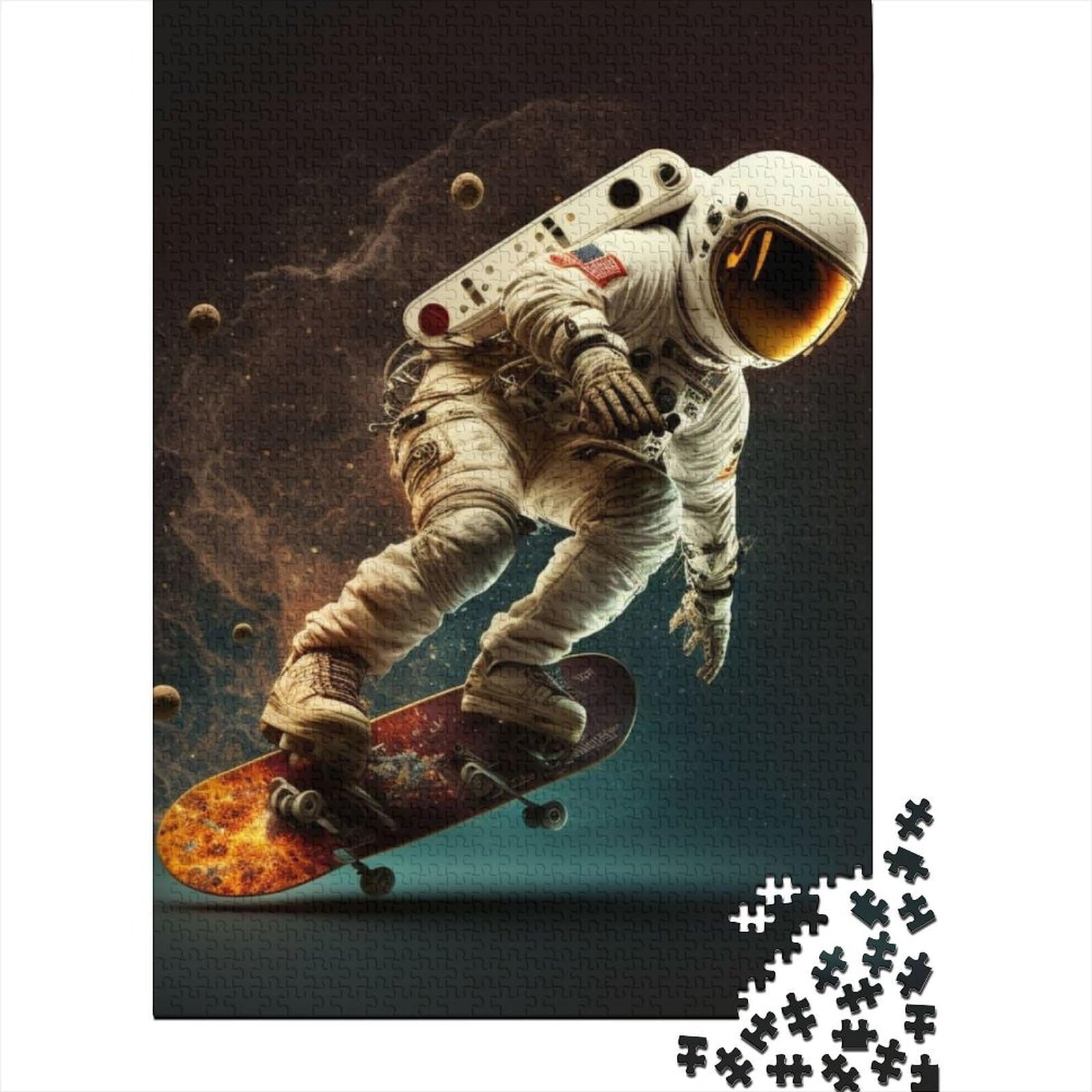 Lustiges Astronauten-Skateboard-Holzpuzzle für Teenager, Geschenke für Teenager, 1000-teiliges Puzzle für Erwachsene, Teenager, Lernpuzzle (Größe: 75 x 50 cm)