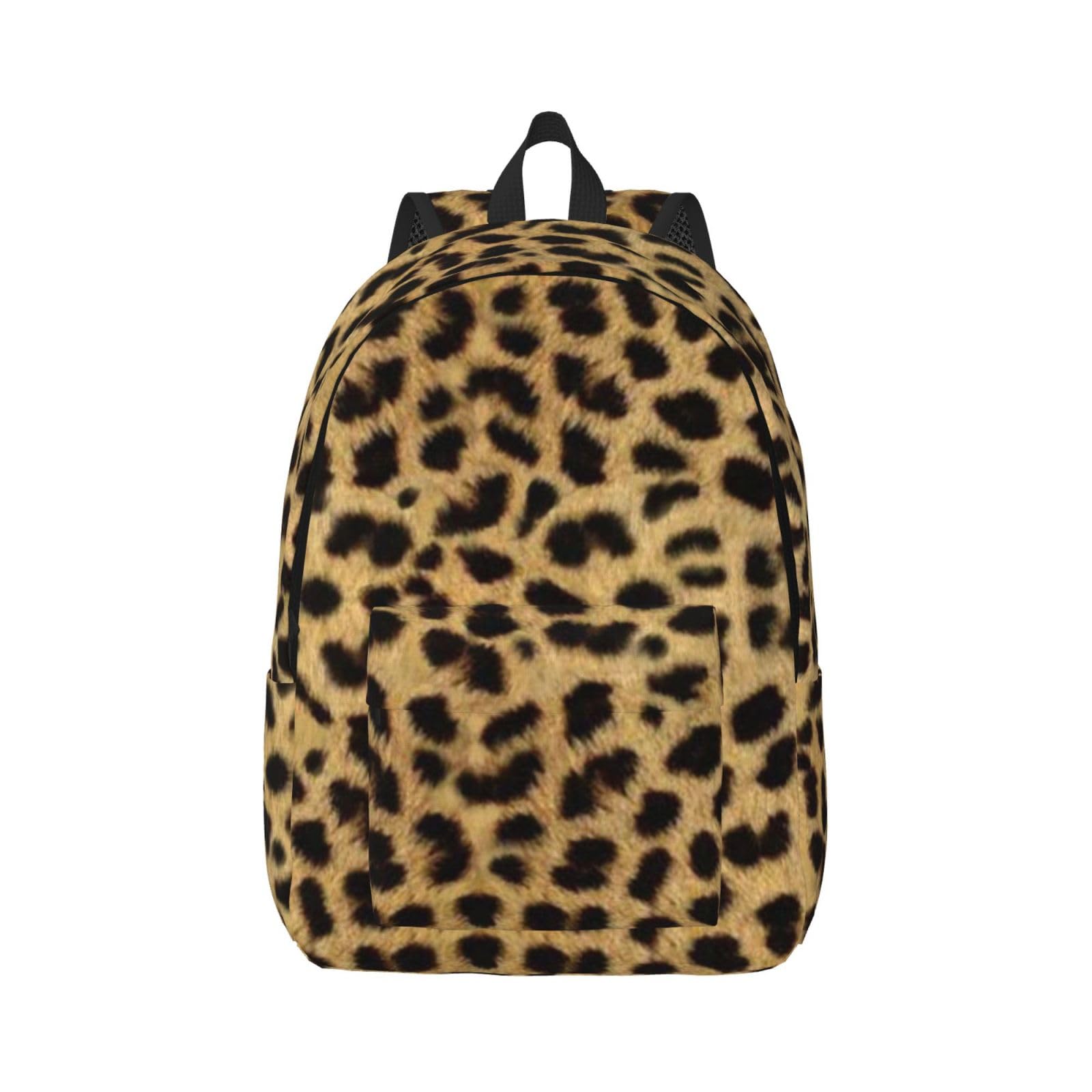 Wurton Unisex Leopard Tier Print Canvas Rucksack Niedlicher Reiserucksack Lässiger Sportästhetischer Rucksack, Schwarz , M