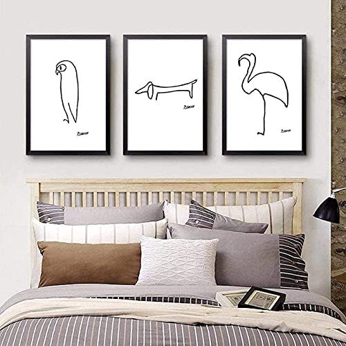 Picasso Poster Kunstdrucke Tier Strichzeichnung Minimalistische Leinwand Bild Schwarz Weiß Wand Bilder Für Wohnzimmer Schlafzimmer Bilder Rahmenlos 30×40cm×3 Stück