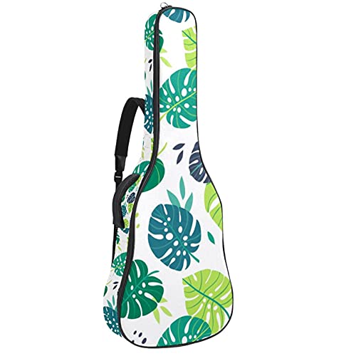 Akustikgitarre Tasche Dicke Polsterung Wasserdichter Dual Verstellbarer Schultergurt Gitarrenkoffer Gig Bag, Grünes Monstera-Blätter-Muster