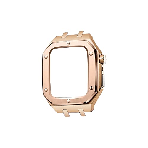 KANUZ Modifikationsset, Metallgehäuseband für Apple Watch-Armbänder Serie 8, Serie 7, 45 mm, Correa iWatch-Band, 44 mm, Gummiarmband, Armbandverschluss (Farbe: Roségoldfarbenes Gehäuse, 44 mm)