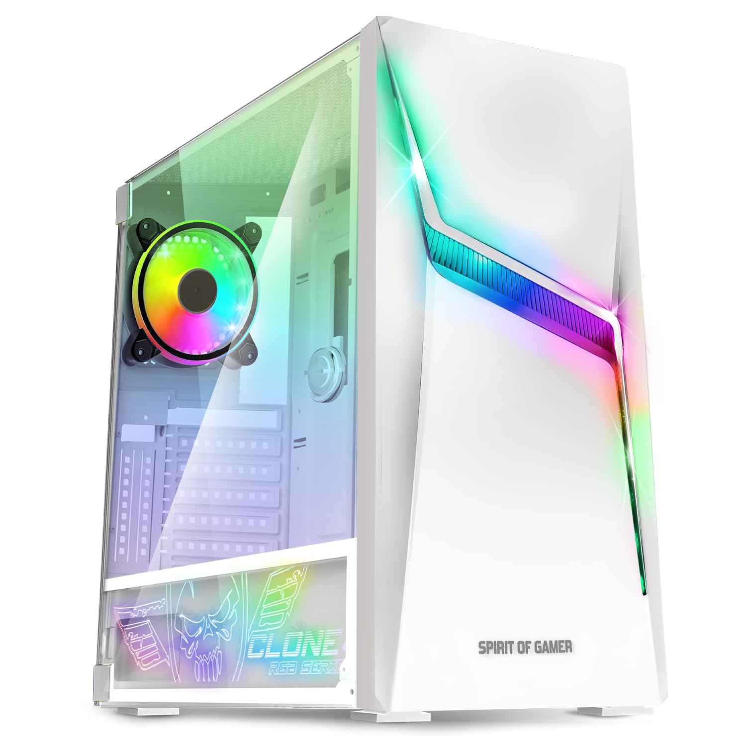 SPIRIT OF GAMER - Clone 4 – Gamer PC-Gehäuse RGB mit transparenter Rückwand aus Hartglas – Erstellen Sie Ihren Gaming-PC – mittlere Tower kompatibel mit ATX/MATX/ITX – 2 Lüfter 120 mm Adressierbar