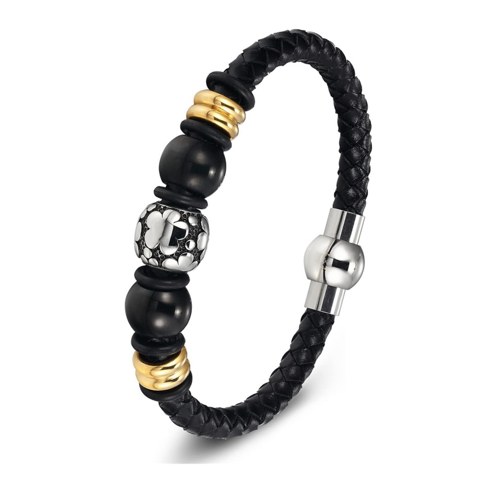 VSULZVNU Edelstahl-Kettenarmband für Herren, Echtleder-Armbänder, Gold, Damen, schwarz, Lederarmband für Damen, Manschettenschnalle (Farbe: Stil 2, Größe: 19 cm), 21cm