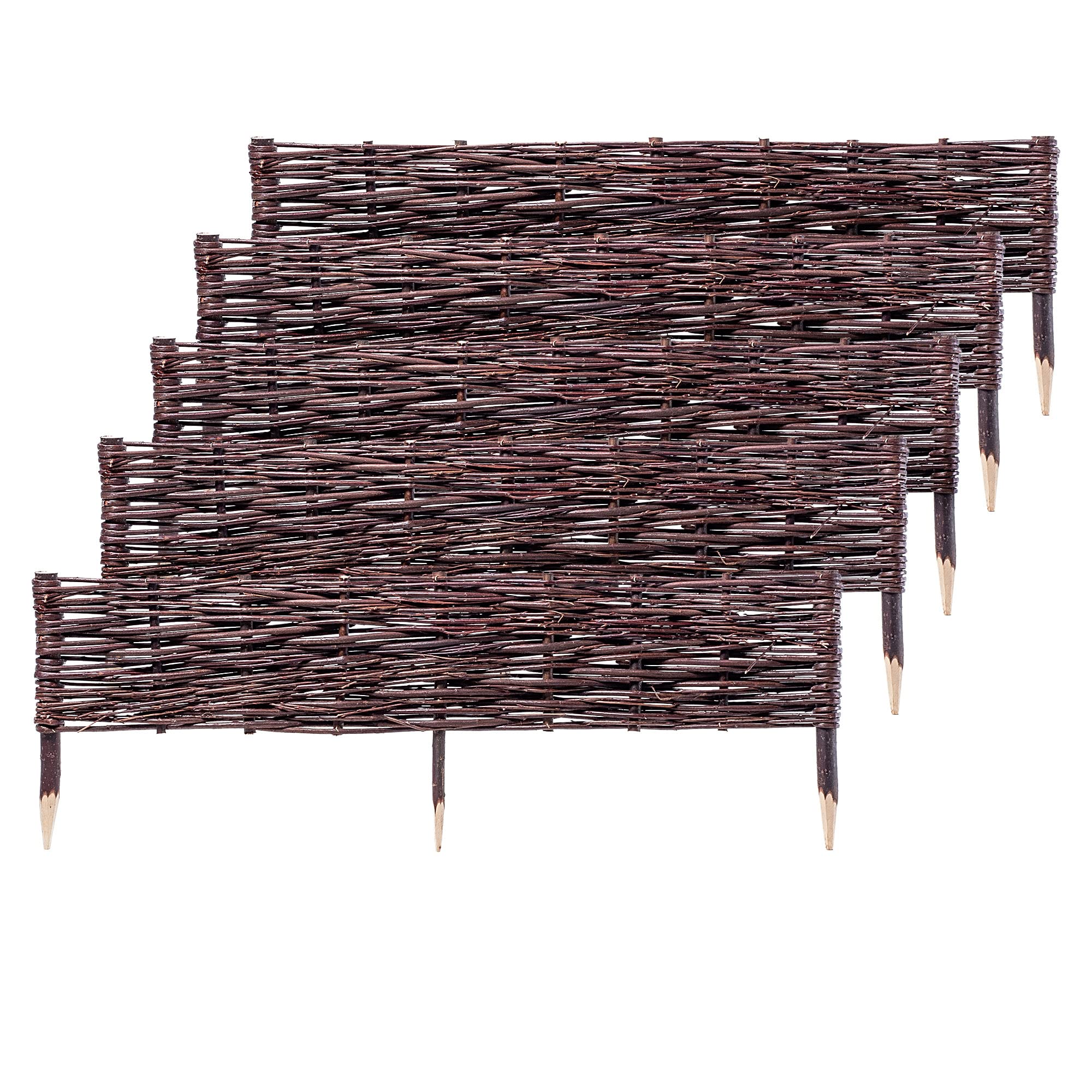 KADAX Palisade aus Weide, natürlicher Weidenzaun, handgemachter Weidenflechtzaun, Gartenzaun für Wegabgrenzung und Beete, Zaun Rasenkante (5 Stück 100x20cm)