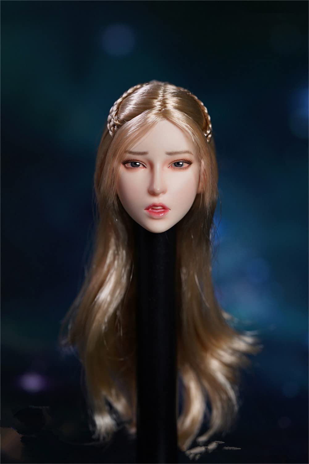 VUSLB 1/6 Scale Female Head Sculpt, Asian Girl Pale Skin Planted Hair Expression Head Carved for 12inch Action Figure Body Doll (C)