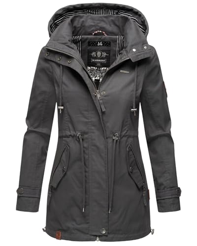 MARIKOO Damen Jacke Frühling Übergangsjacke leicht Parka Mantel Kapuze B690 [B690-Nyok-Anthrazit-Gr.S]