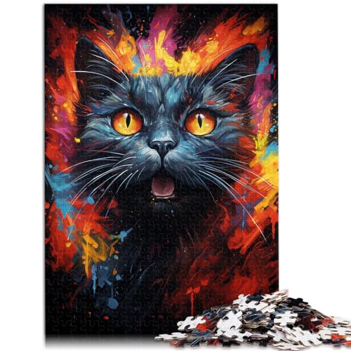 Spielzeug-Puzzle, farbenfroh, psychedelisch, mit schwarzer Katze, farbenfroh, realistisch, 1000 Puzzles für Erwachsene, Familienspaß und Spieleabend, 1000 Teile (50 x 75 cm)