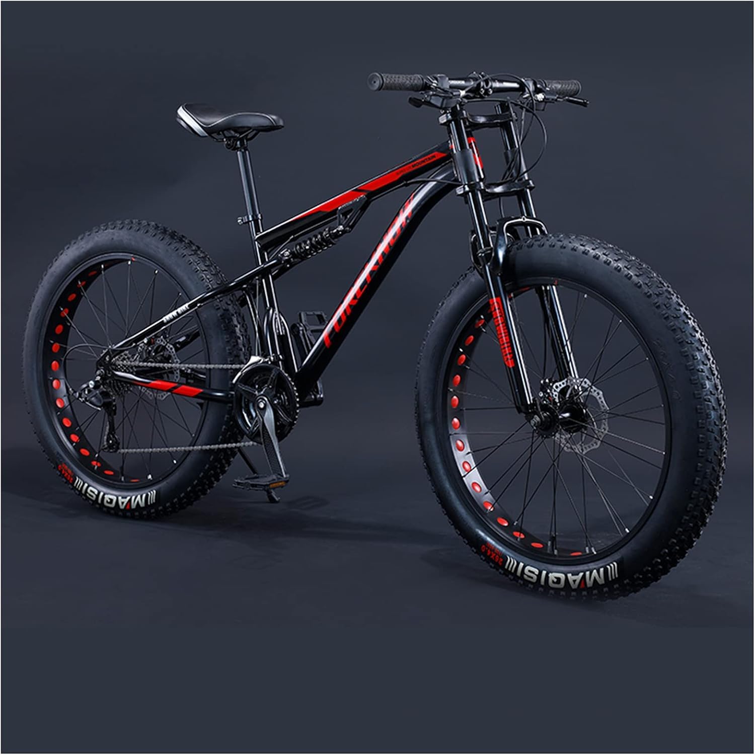 24 Ih Mountainbikes, Erwachsene Jungen Mädchen Fat Tire Mountain Trail Bike, Fahrrad Mit Doppelfederung, Rahmen Aus Kohlenstoffstahl, rutschfeste Offroad-Fahrräder,Schwarz,30 Gänge