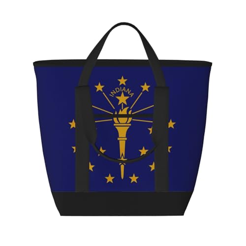 YQxwJL Einkaufstasche mit Indiana-Staatsflagge, großes Fassungsvermögen, isolierte Lunchtasche, wiederverwendbare Einkaufstasche mit Reißverschluss für Damen und Herren