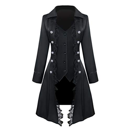 WANGTIANXUE Damen Steampunk Frack Gothic Mantel mit Spitze, Fraun Barock Viktorianisch Dreireiher Vintage Mittelalterlich Jacke Uniform Kostüm