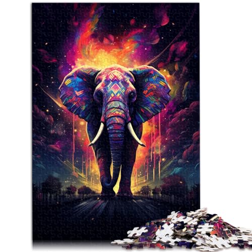 Spiel-Geschenk-Puzzle, Farbiger Elefant, 1000-teiliges Puzzle für Erwachsene, Holzpuzzle und Puzzle ganze Familie (50 x 75 cm)