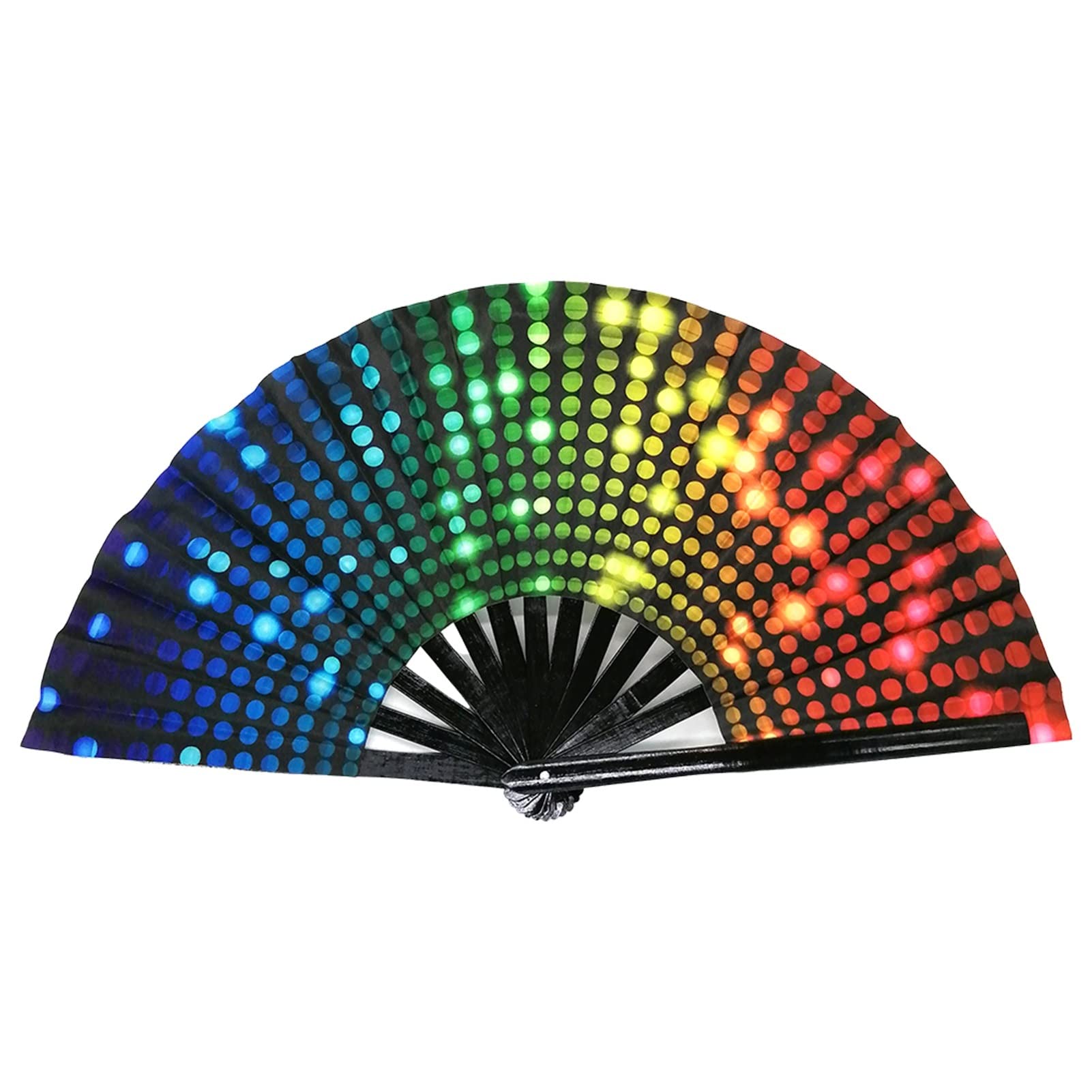 YIHANSS 1 x großer Faltbarer Handfächer, faltbar, mit Punkt-Regenbogen-Aufdruck, Festival-Handfächer, 33 cm, großer Faltbarer Handfächer, Handfächer als Geschenk (Farbe: Grau)