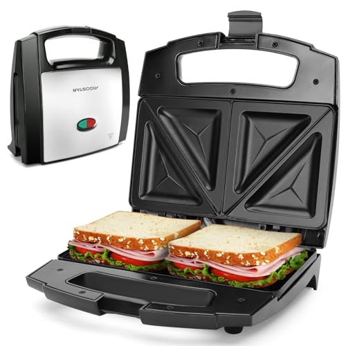 Aigostar Sandwichmaker für Dreieckige Sandwichtoasts, 800 W mit Antihaftbeschichtung, Doppelseitiges Backen bei Konstanter Temperatur, Vertikale Lagerung, Rutschfeste Füße, BPA-frei