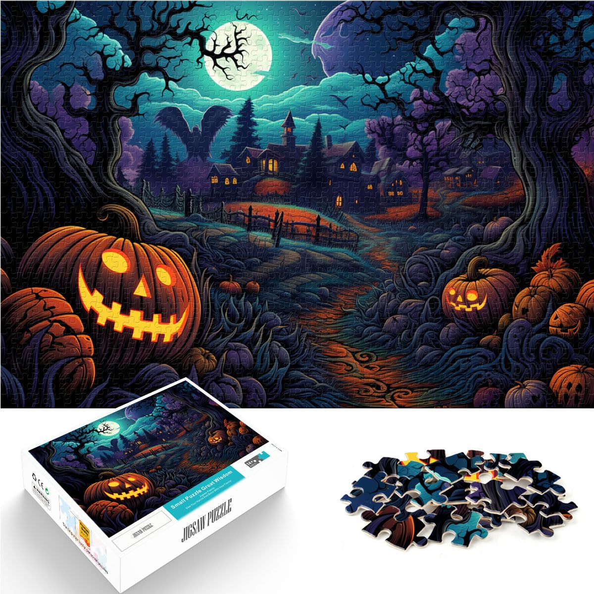 Spielzeug-Puzzle Halloween-Horrornacht, 1000 große Teile, Puzzle für Erwachsene, Holzpuzzle, dekomprimierendes geistiges Lernspielzeug, 1000 Teile (50 x 75 cm)