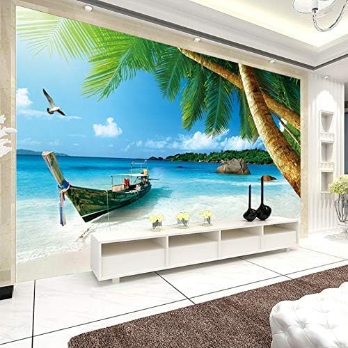 Big Wall Kokosnuss Boot Meer Seaside Scenery 3D Tapeten Wanddekoration Fototapete Sofas Wohnzimmer Wandbild Schlafzimmer-200cm×140cm