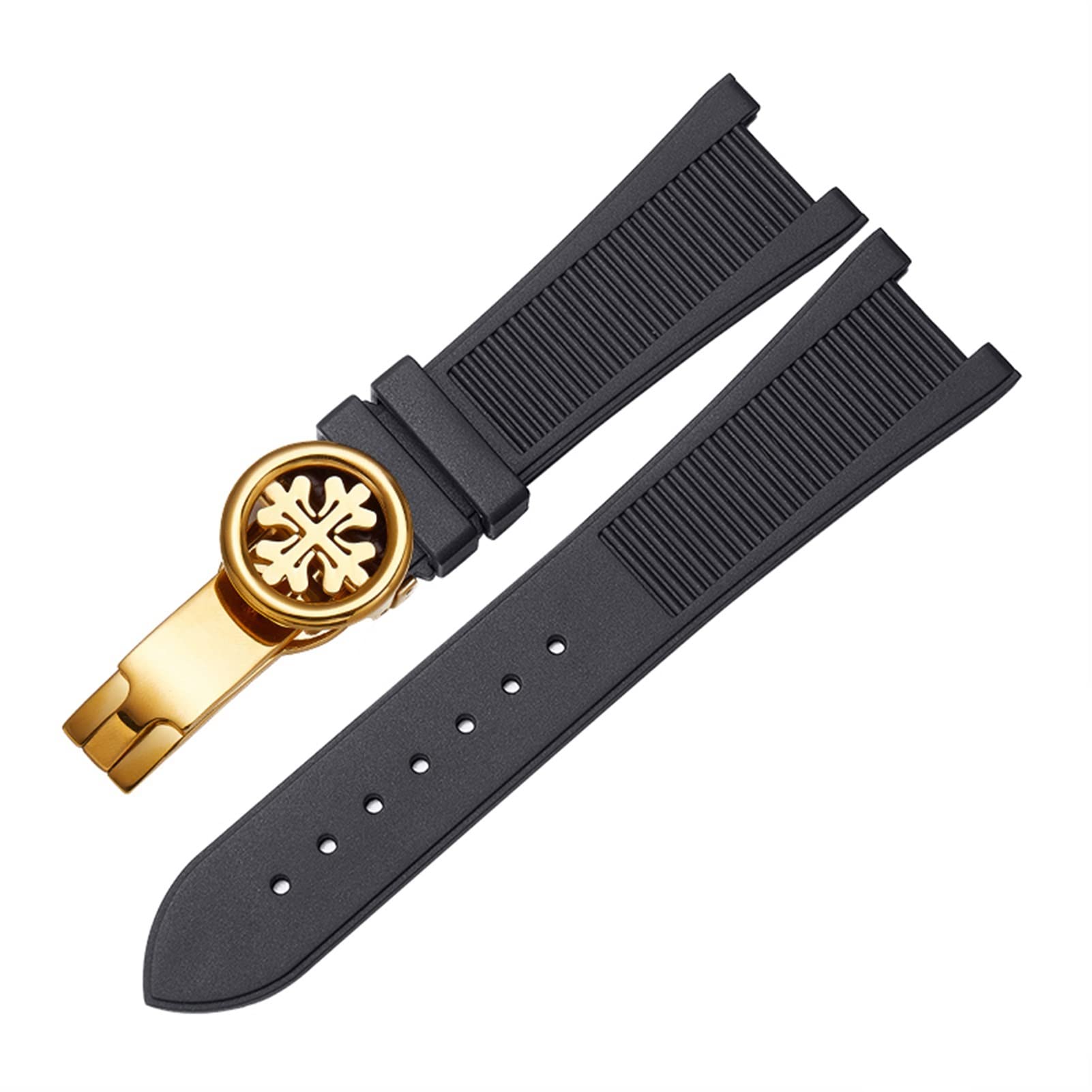 SCRUBY Zum Pp Patek Philippe Silicon Uhrengürtel 5711 5712G Nautilus Uhrengurt Spezielle Schnittstelle 25mm*13mm Uhrenband(Black-gold-B)