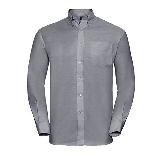 Herren Langarm Business Oxford Oberhemd mit Button-Down Kragen Easy Care Pflegeleicht Rückenpasse S bis 6XL, Silber (Grau) 5XL