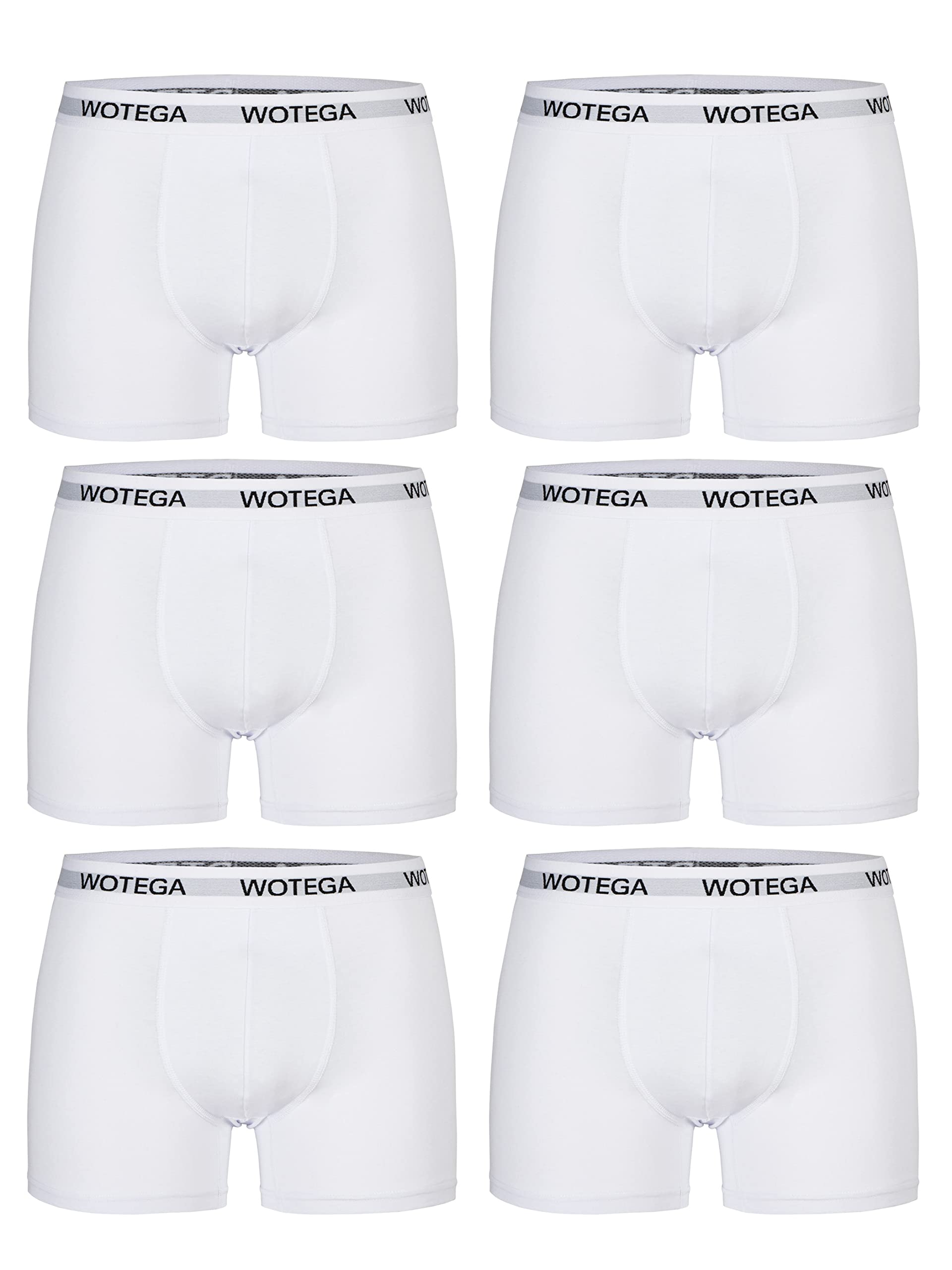 WOTEGA Joe - Boxershorts Herren 6er Pack - Basic Unterhosen Männer - Baumwoll Unterwäsche - Boxer Shorts, Weiß (Brilliant White 114001), XS