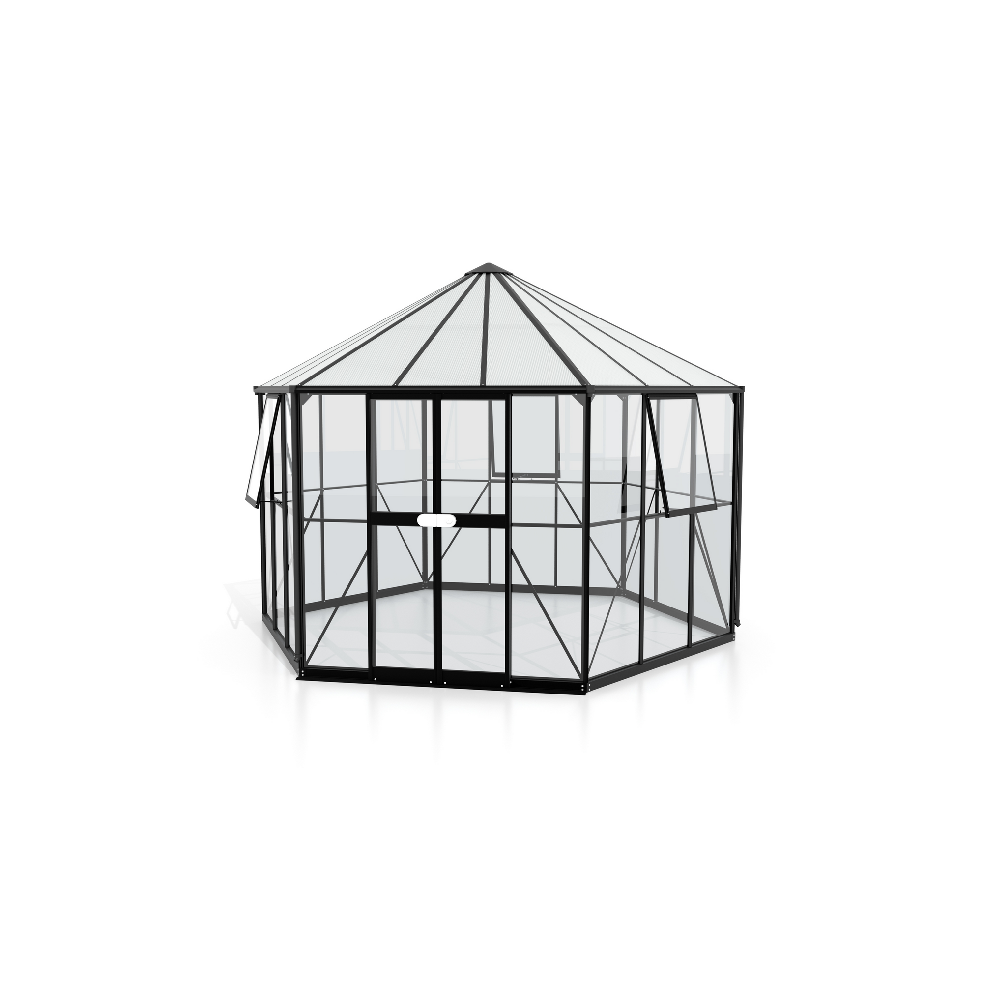 Vitavia Gewächshaus 'Galaxis 9000' 9 m² 383 x 336 cm 3 mm Sicherheitsglas/6 mm Hohlkammerplatten schwarz 2