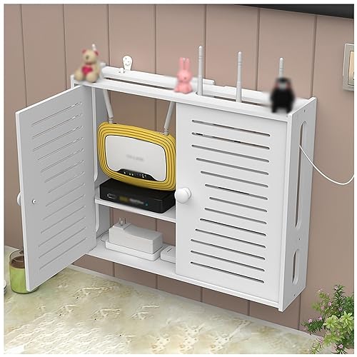 Weiße Sich hin- und herbewegende Regale, WiFi-Aufbewahrungsbox, (Kleiner Shutter) Wand-Mount-WiFi-Router-Aufbewahrungsbox, Router-Modem-Wandhalterung (Color : Weiß, S : 48x11.5x40cm)