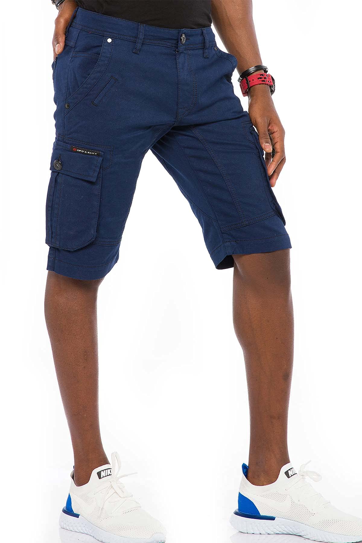 Cipo & Baxx Herren Shorts Capri Bermuda Kurze Hose Jeansshorts Cargotaschen Denim CK188 Dunkelblau W36