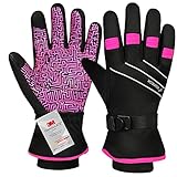 BIKINGMOREOK -30°F Winterhandschuhe,wasserdichte Thermo Skihandschuhe Kältebeständig 3M Thinsulate Winddicht Outdoor Sport für Reiten Laufen Skifahren Wandern Radfahren Motorrad Handschuhe-Rosa M