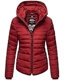 MARIKOO Damen Winter Jacke Steppjacke Stehkragen Teddyfell warm gefüttert B354 [B354-Amber-Blood-Red-Gr.S]