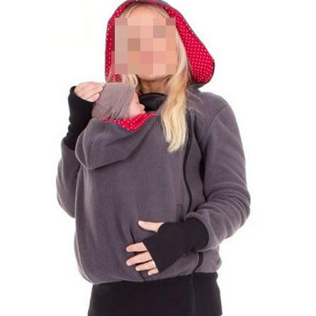 khUkHU 3 in 1 Babytrage Jacke Damen Atmungsaktiv Winter Tragejacke für Mama und Baby mit Kapuze Gemütlich Sanft Vlies Langarm Umstandsjacke Abnehmbar Frühling und Herbst Freizeitjacke,005,XL