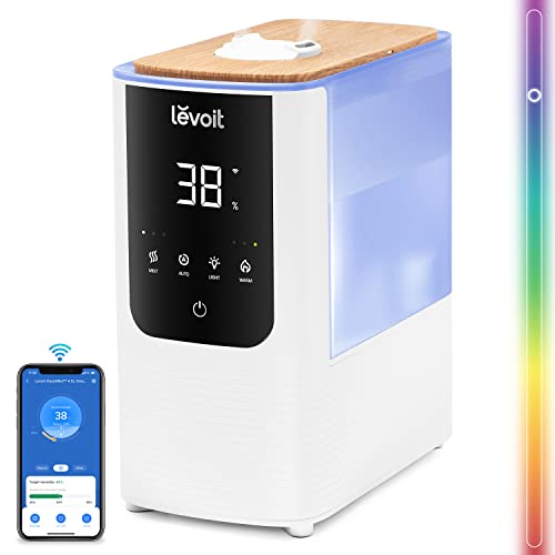 LEVOIT Smart Luftbefeuchter mit Warmer/Kalter Nebel, 4.5L Humidifier bis 40㎡ 45H, 26dB Aroma Raumbefeuchter mit Nachtlicht, max 550 mL/h für Schlafzimmer, Kinderzimmer, Pflanzen, Alexa/APP Steuerung