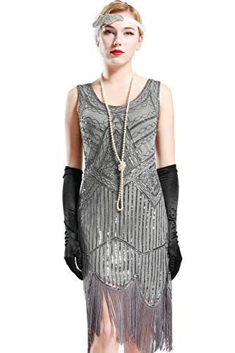 BABEYOND Retro 1920s Stil Damen Kleid Karneval Flapper Kleid V Ausschnitt Troddel Gatsby Mottoparty Damen Kostüm Kleid