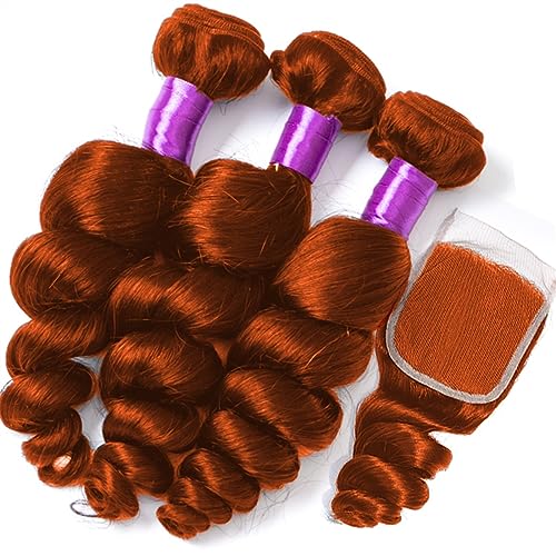 Human Hair Bundles Bundles mit Verschluss Körper Welle Brasilianische Menschliche Haarwebart Bundles mit Verschluss Spitze Frontal #350 Ingwer Farbe Remy Haar human hair weave (Size : 13" x 4", Colo