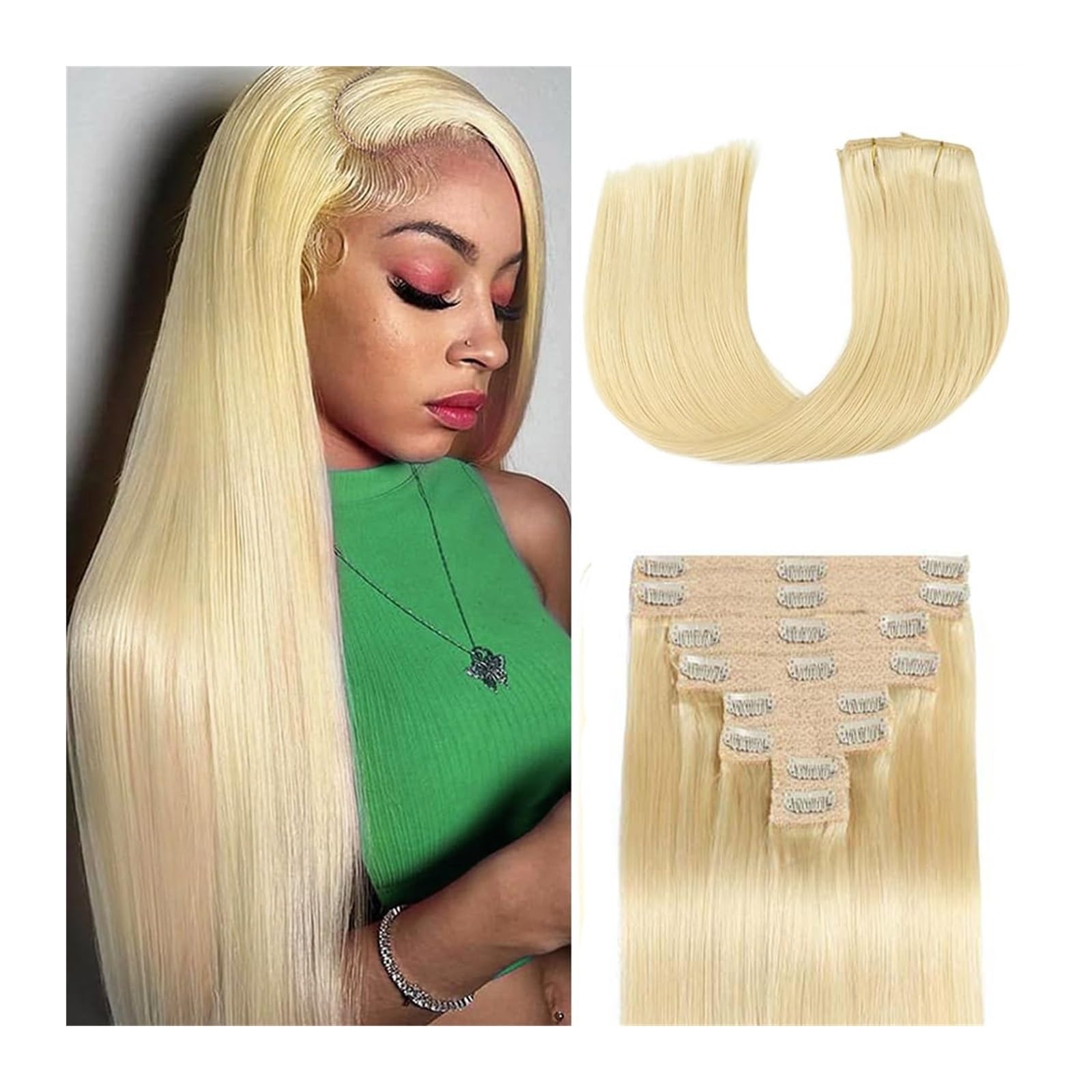 Clip-in-Haarverlängerungen #613 Bleach Blonde Clip-in-Haarverlängerungen aus echtem Echthaar, Clip-in-Haarverlängerungen, glatte Haarverlängerungen, Clip-Ins, doppelt gewebt, Echthaar-Clip-Ins, 7 Stüc