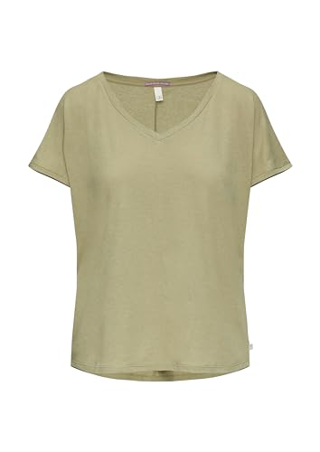 QS Damen 2147432 T-Shirt aus Leinenmix, Olive 7282, XL