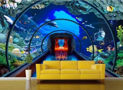 Unterwasserwelt Aquarium 3D Tapete Poster Restaurant Schlafzimmer Wohnzimmer Sofa TV Dekorative Wand-200cm×140cm