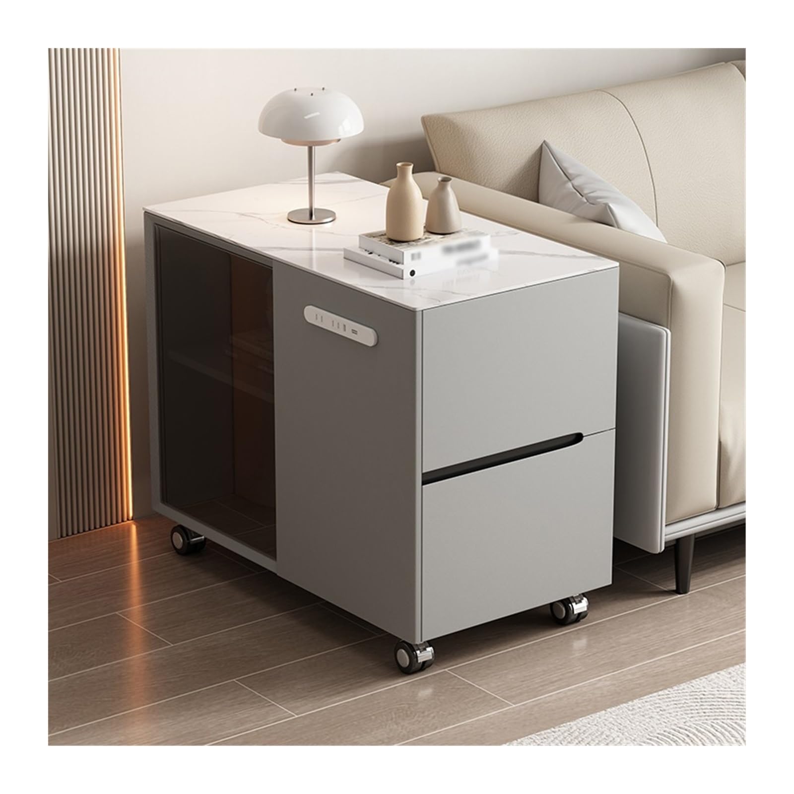 FUHAI-666 Sofa Sideboard Light Luxury mit Rollen Abnehmbares Sideboard Kleiner Beistelltisch Wohnzimmer Sideboard Beistelltisch Schrank(Light Gray,Left)