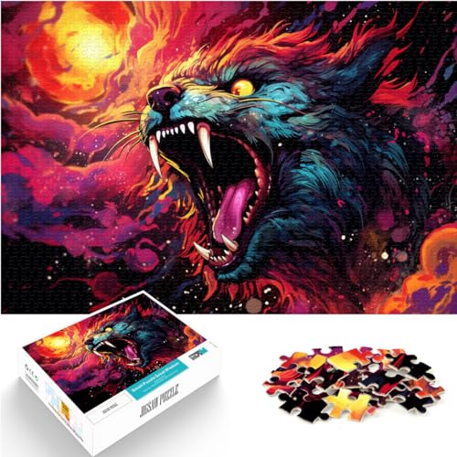 Puzzle-Geschenk, bunter Sternenwolf, 1000 Teile, Puzzle für Erwachsene, Holzpuzzle zum Stressabbau, schwierige Herausforderung, 1000 Teile (50 x 75 cm)