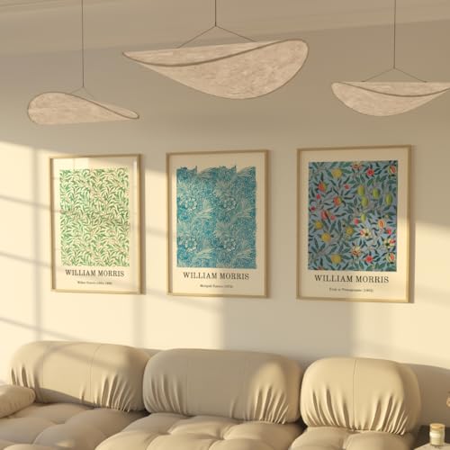 ZoeyAustin | 3 Doppelseitiges Kunstdruck Poster Set | Ohne bilderrahmen | DIN A3 (30cm x 42cm) | Stilvolles Wandposter, 6 Wandbilder, Beidseitige Bilder (William Morris Blumen / Schilinger abstrakt)