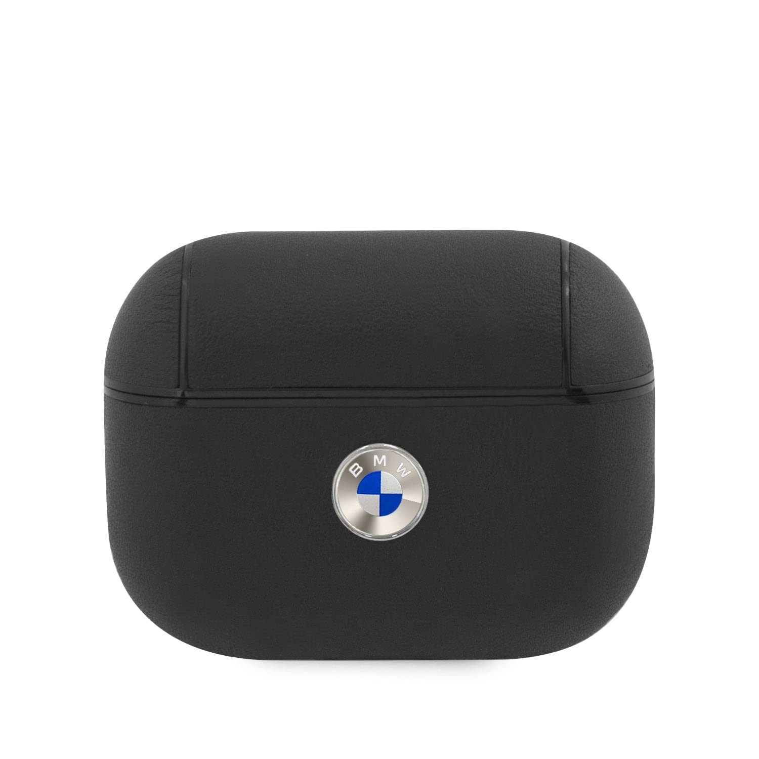 BMW Signatur-Kollektion aus echtem Leder, kompatibel mit Airpods RPO-Hülle mit Metall-Logo, silberfarben – Schwarz