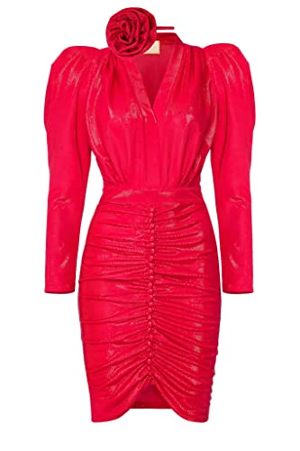 Swing Fashion Women's Laura Rose Damen Glitzerkleid | Elegantes Festliches Partykleid | Sommerkleid | Abendkleid | Cocktailkleider | Bodycon Kleid | Sexy | V-Ausschnitt | Langarm | Rot | 36, S