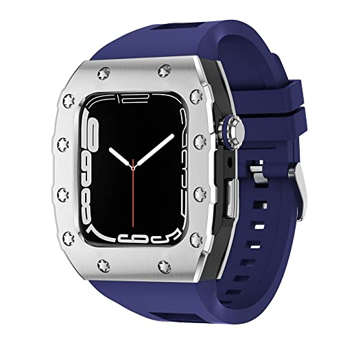 TONECY Luxus-Modifikationsset für Apple Watch Band 8, 7, 6, 5, 4, 3, 44 mm, 45 mm, Metallrahmen, Lünette, Uhrenarmband, für iWatch Serie 7, 6, 5 SE (Farbe: Blau-SB, Größe: 44 mm)