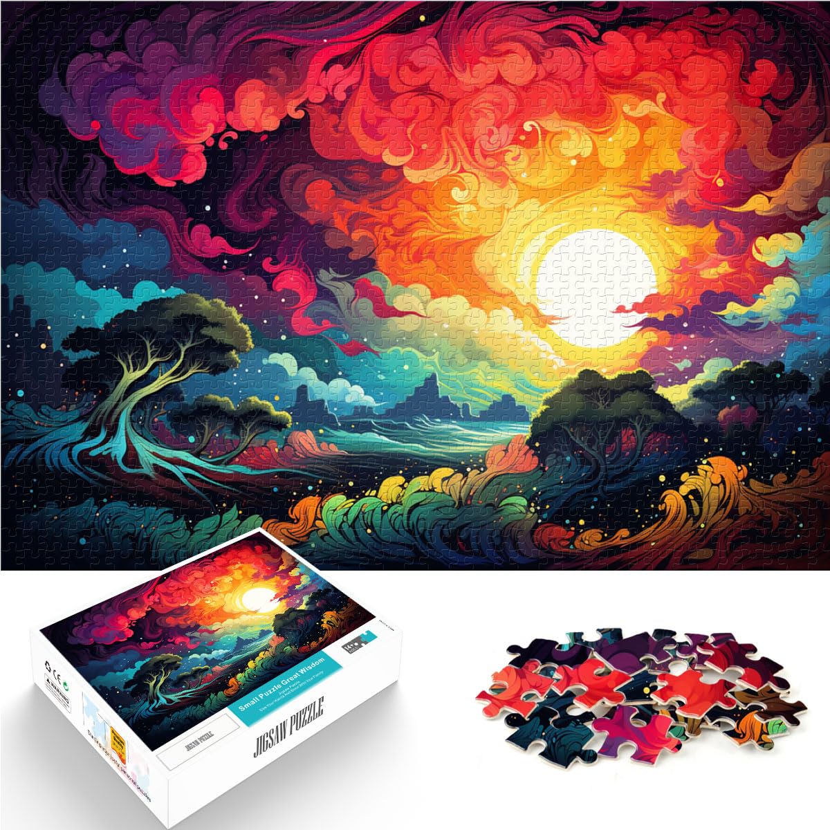 Puzzle für farbenfrohe Psychedelie wunderschöner Berge, 1000 Teile, Puzzle-Geschenke, Holzpuzzle, Heim-Lernspiele, DIY-Spielzeug, 1000 Teile (50 x 75 cm)